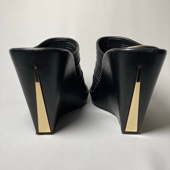 Rachel Zoe Keyla Slide Wedge Black Leather Open-Toe Sandals - Picture 5 of 7